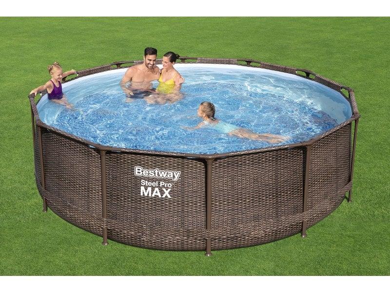 Piscine hors-sol tubulaire Steel Pro Max BESTWAY - Diamètre 3.66m x Hauteur 1m - Structure acier aspect bois - Filtration à cartouche_1