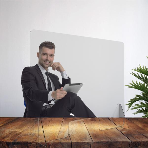 Vitre de Protection Plexiglass 4 mm Transparent MM H 60 x L 80 cm + 2 Pieds - Réf : 490703 - Ouverture « passe-documents »_1