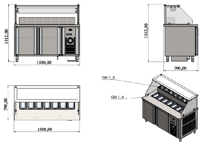 Vitrine réfrigérée de présentation - 1500 mm - refroidissement par ventilateur avec espace pompe à sauce_1