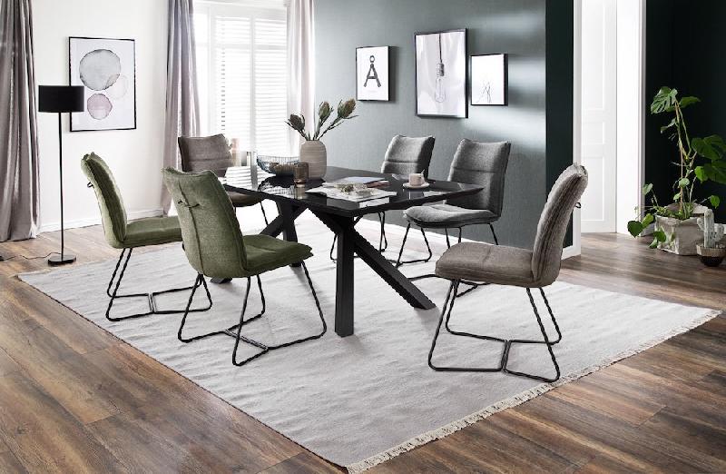 Lot de 2 chaises design Halsou - tissu anthracite - pieds métal laqué noir - style rétro - dossier ergonomique avec poignée_1