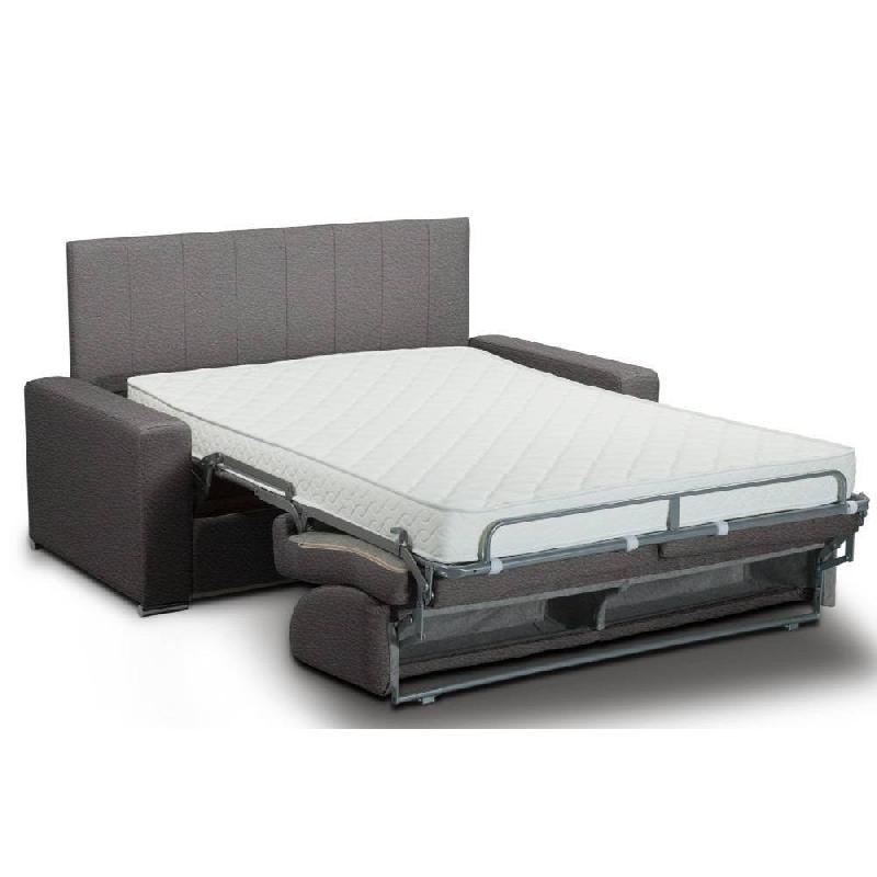 Canapé-lit CanapExpress 4 places - 160x197 cm - Matelas mémoire 22 cm - Tête de lit intégrée - Cuir vachette marron chocolat_1