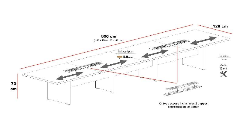Grande table de réunion rectangulaire TAK - Mobel Linea. - Oui, 600, Noir_1