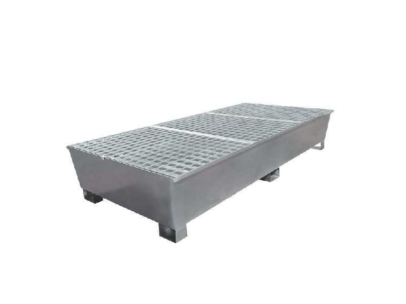 Bac de rétention en acier galvanisé - Pour 2 cuves ou 8 fûts - Avec caillebotis pressé et pieds en U de 100mm_1