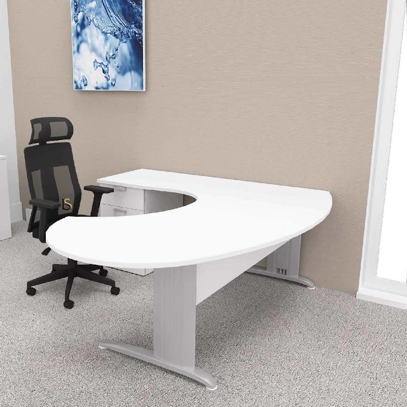 Bureau ergonomique et caisson intégré Sigma - Mobel Linea - 220, Alu, Blanc, Gauche, 3 tiroirs_0