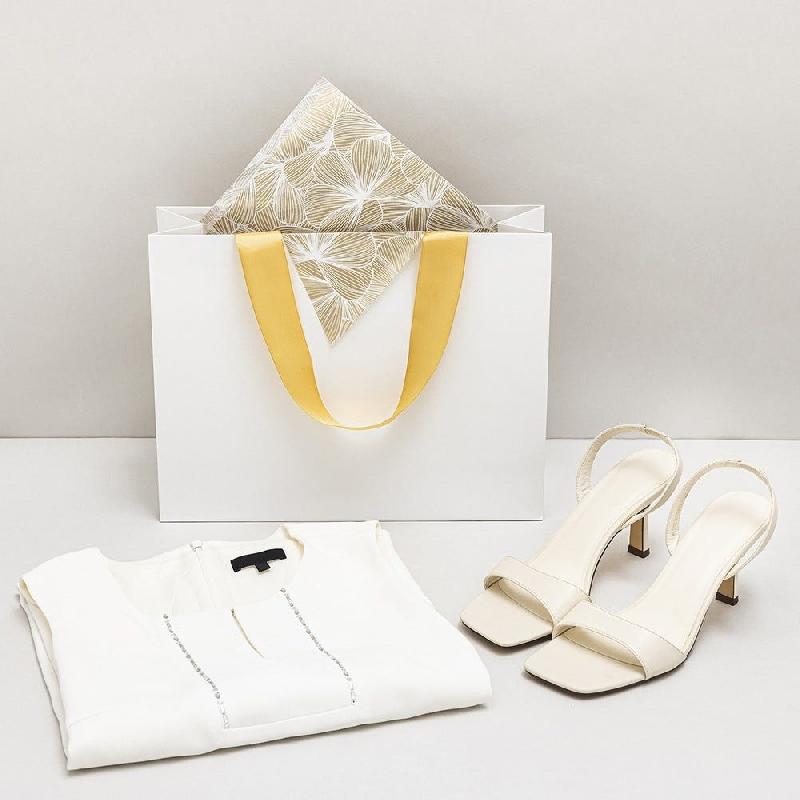 Sac luxe blanc mat poignées ruban or 36x12x28cm - par 12_1