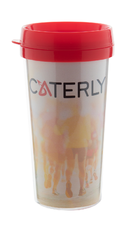 Mug thermos publicitaire - Plastique à double paroi - 450 ml - Couleur rouge_1