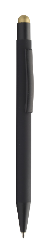 Stylo à bille stylet en aluminium - finition caoutchoutée - gravure colorée dorée - encre bleue_1