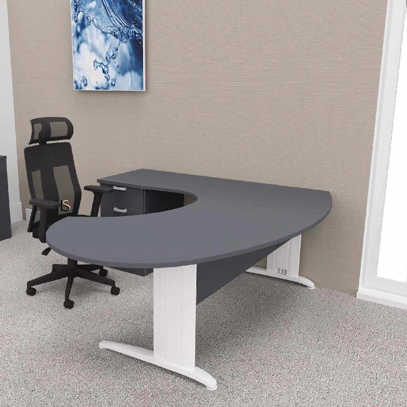 Bureau ergonomique et caisson intégré Sigma - Mobel Linea - 220, Blanc, Anthracite, Gauche, 4 tiroirs_0