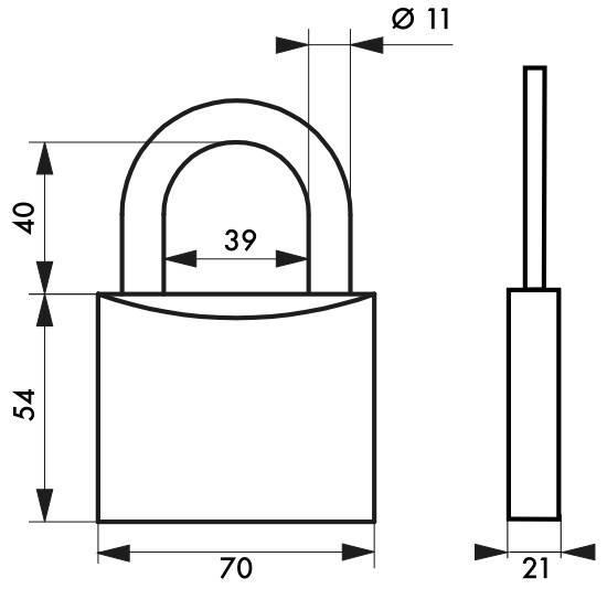 Cadenas à clé Thirard - Corps laiton monobloc - Anse acier cémenté - 70 mm_1