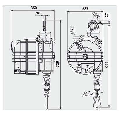 Équilibreur enrouleur 9422-9426 - câble inox - corps aluminium - capacité 100 à 180 kg - course 2500 mm_1