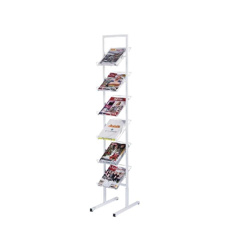 Présentoir revues A4 6 niveaux - 30x180cm - Blanc - Acier_1