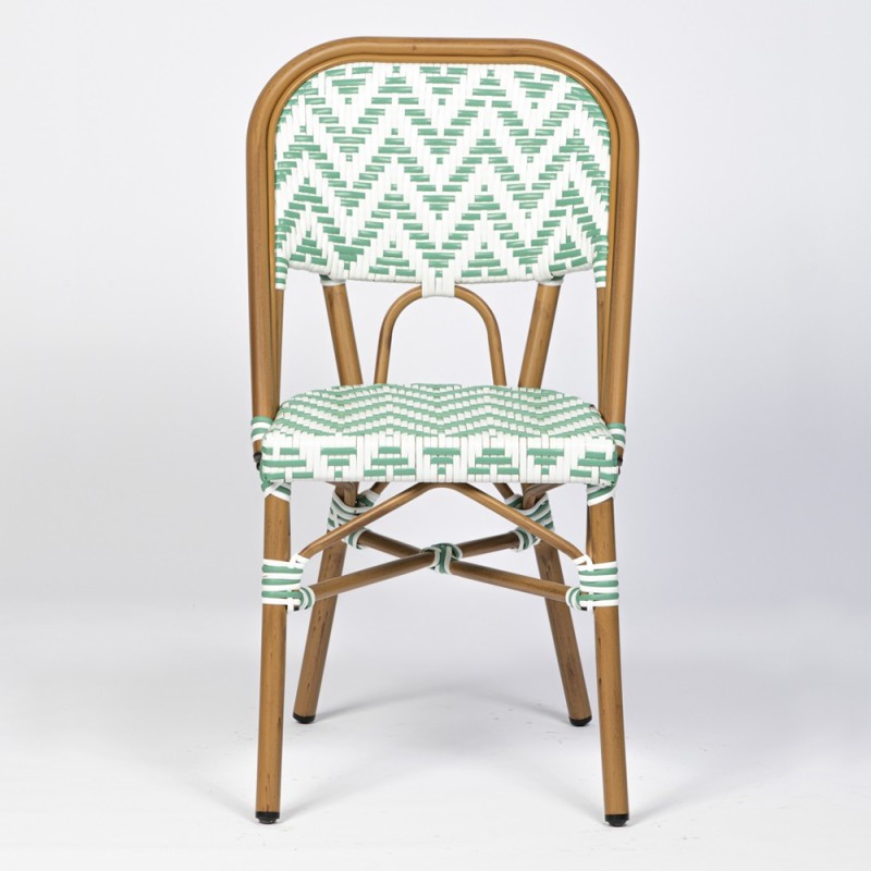 Chaise de terrasse graphique, solide et pratique - alma - tressage vert et blanc_1