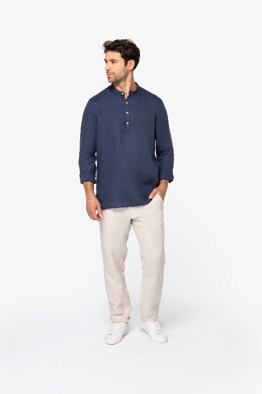 Chemise écoresponsable homme - Col Mao - Lin délavé - Réf: NS507 - Native Spirit_1