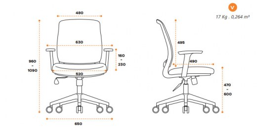 Fauteuil de bureau XT24 Gris Moyen - Dossier moyen - Accoudoirs réglables - Référence 6380 FR125_1