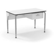 Table d'école Rectangle Teacher - Table pour enseignants - Taille réglable 4 et 6 - Structure métallique et plateau en mélamine blanche_1