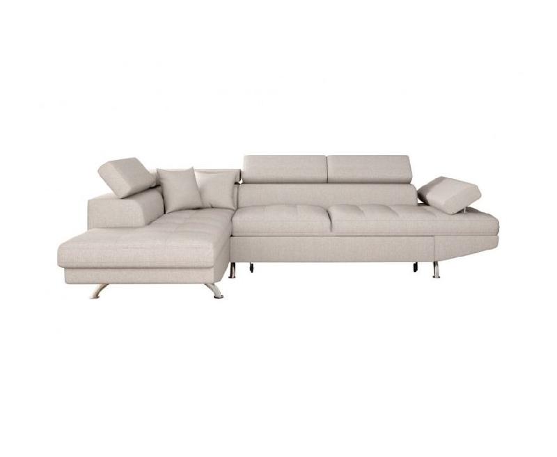 Canapé d'angle convertible avec méridienne gauche RINO beige - pieds métal - coffre de rangement - têtières réglables_1