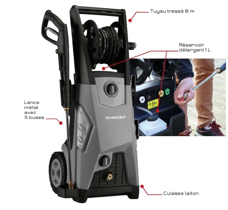 Nettoyeur haute pression eau froide 220V 9,2 L/MIN 180 BAR - Sur roues avec accessoires inclus_1