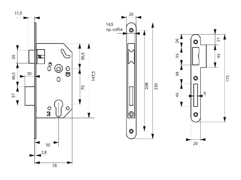 Serrure encastrable pour porte d'entrée - Unimax CE NF QC - Têtère nickelée - Réversible sans démontage_1