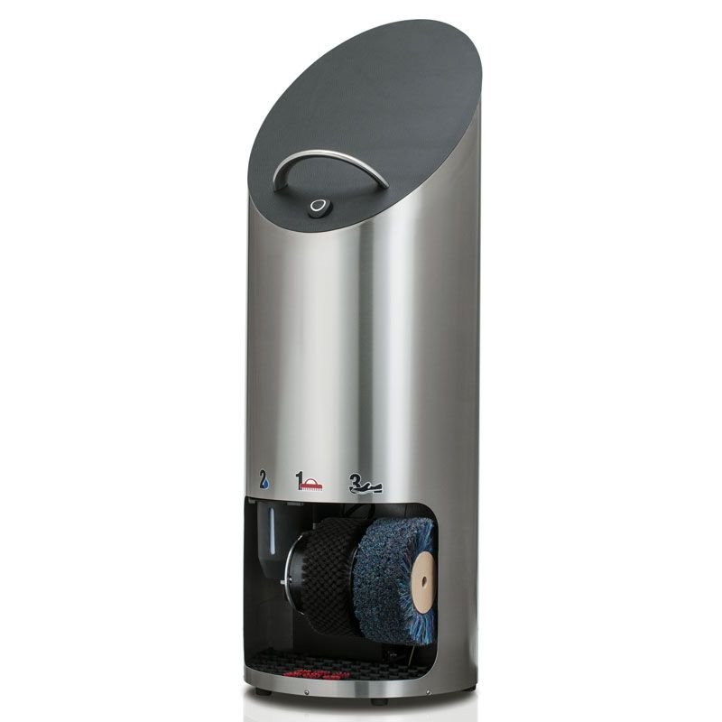 Cireuse à chaussures cuir - Acier inox brossé avec miroir en cuir nubuck noir - Modèles à 2 ou 3 brosses_1