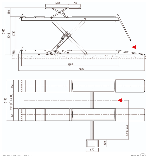 Élévateur hydraulique à ciseaux posé - 5T principal / 3,5T auxiliaire - Chemins 5 260 mm - Groupe électrohydraulique BOSCH REXROTH_1