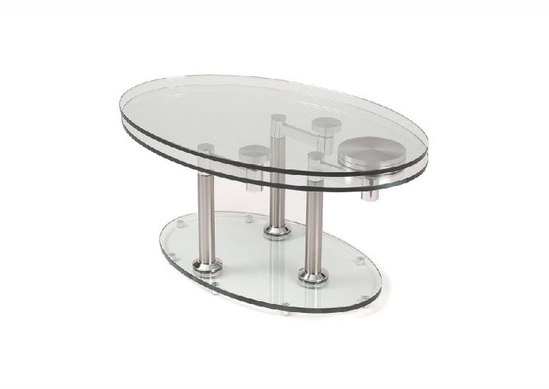 Table basse double chrome - plateaux pivotants en verre trempé et structure en acier inoxydable_1