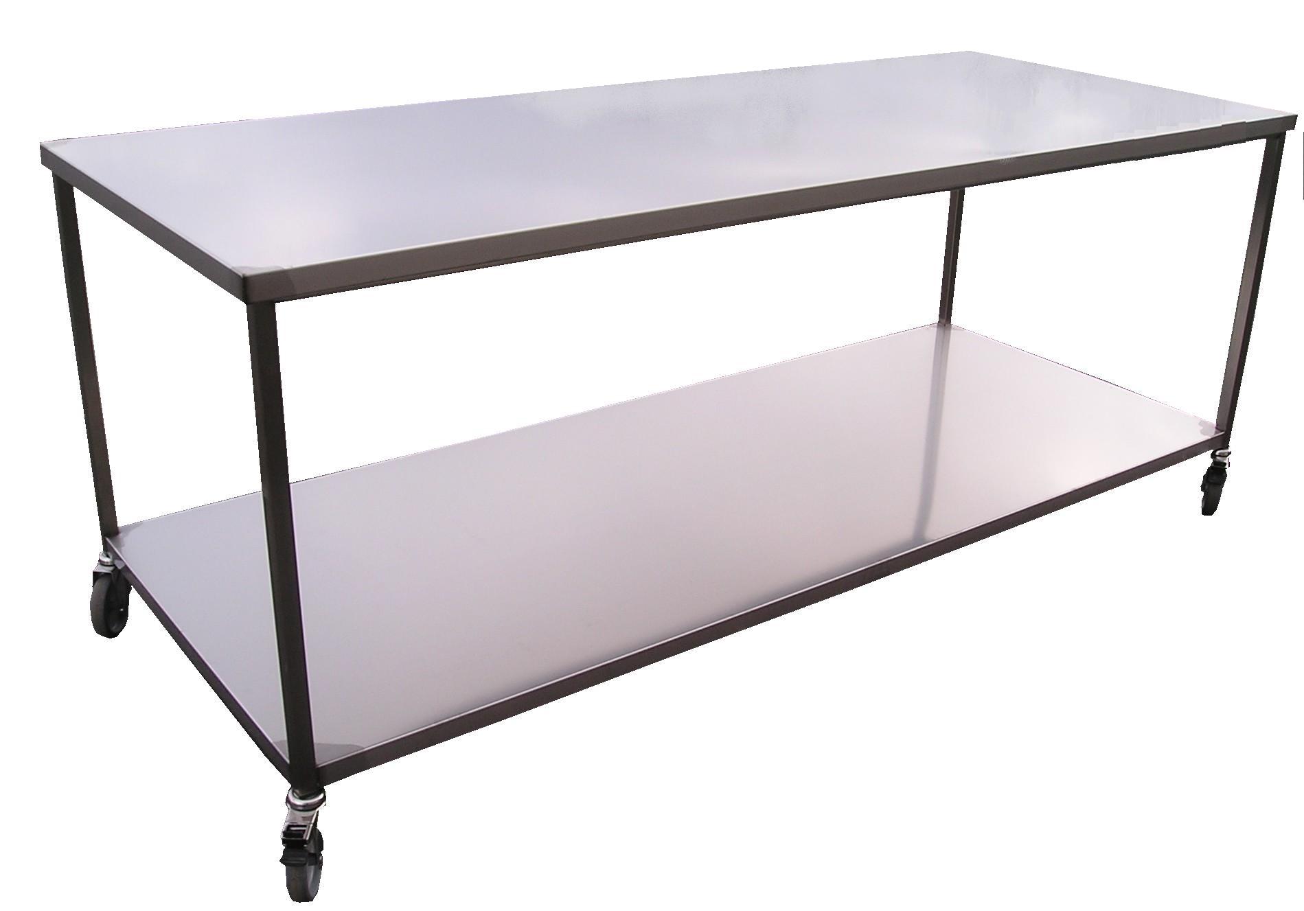 Table inox d'atelier - normes d'hygiène - roulettes avec freins - dimensions 2000x700x910mm_1