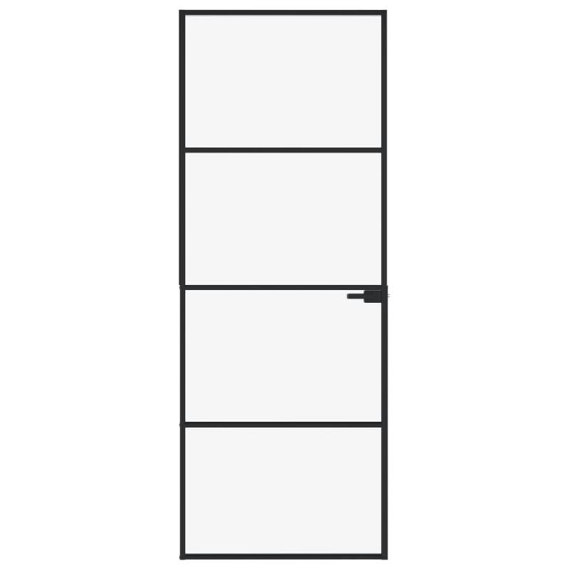 Vidaxl porte d'intérieur noir 76x201,5 cm trempé verre aluminium fin 153658_1
