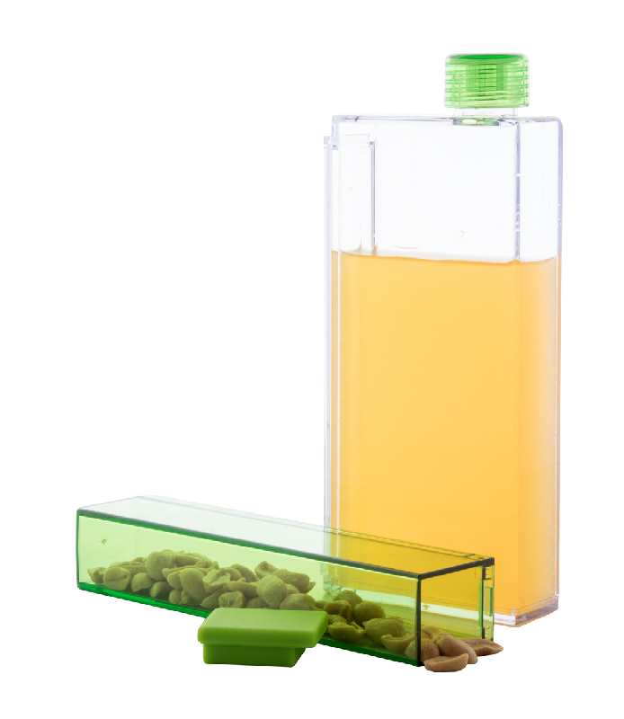 Gourde rectangulaire en plastique transparent - Réservoir amovible - 320 ml / 125 ml - Couleur vert_1