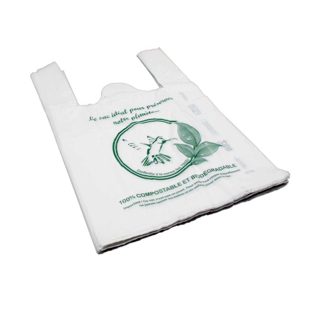 1000 Sacs Biodégradables Blancs 30x18x60 Cm - 15 Microns, Compostables, Avec Poignées - Pour Courses & Commerces
