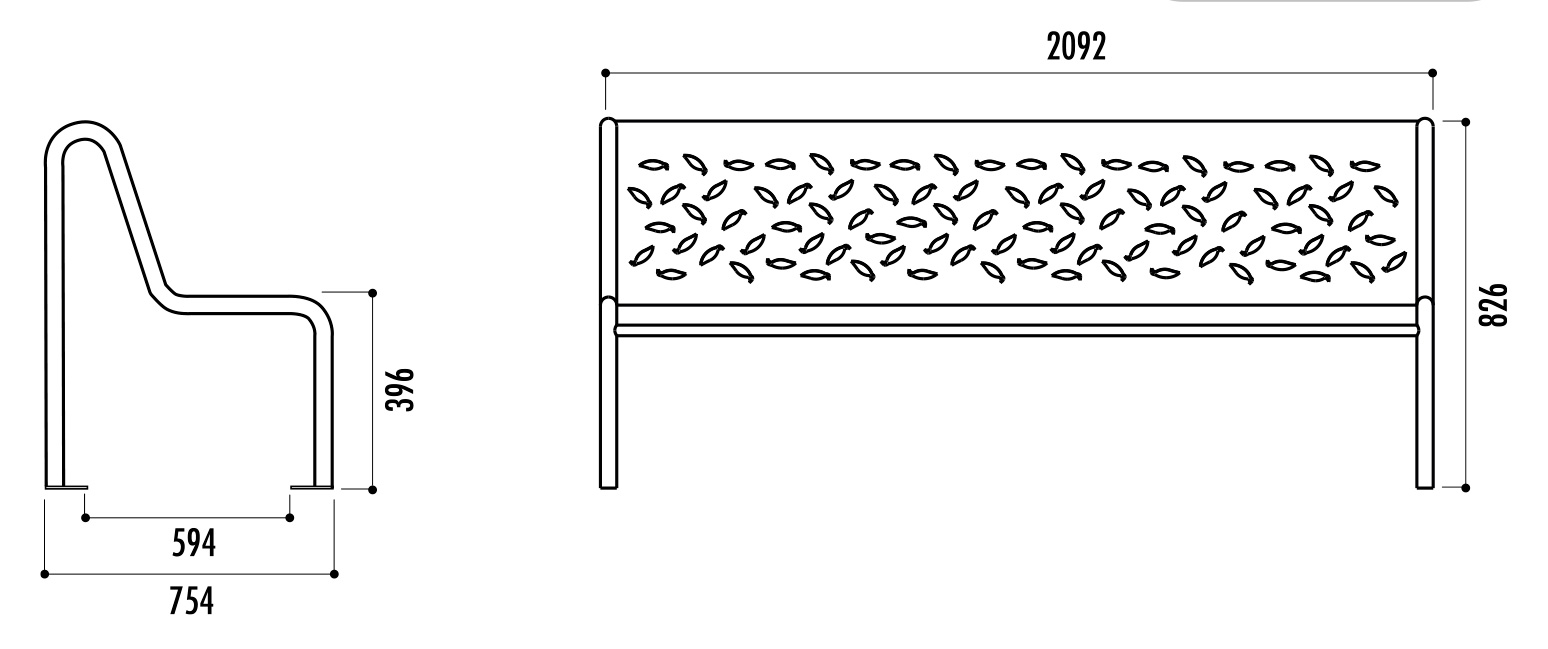 BANC PUBLIC DÉCOUPE LASER MOTIF À FEUILLES MODÈLE TUBULAR_1