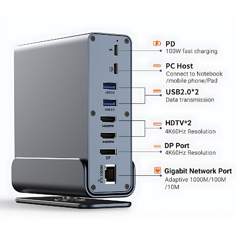 VALUE Station d'accueil USB type C 16 en 1, HDMI/DP 4K60, Gigabit Ethernet, USB-A, USB-C, PD, SD/microSD, Audio_1