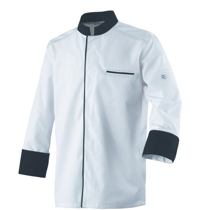 Veste de cuisine Abax ML - Robur - col officier - maille respirante, boutons pression, surpiqûres contrastées_1