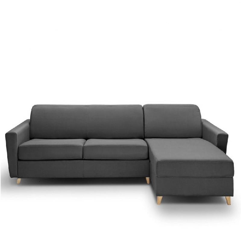 Canapé d'angle convertible express VirgolA - 160 cm - Sommier à lattes - Matelas 16 cm - Tissu gris - Design scandinave_1