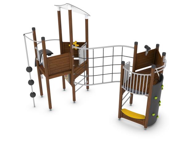 Structure multi-jeux pour enfants 5 à 12 ans - Uniplay Dalux 8049140 - Poteaux bois/panneaux bois - Hags_1