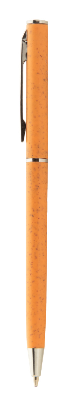 Stylo bille twist écologique en plastique paille de blé - détails chromés - encre bleue - couleur orange_1