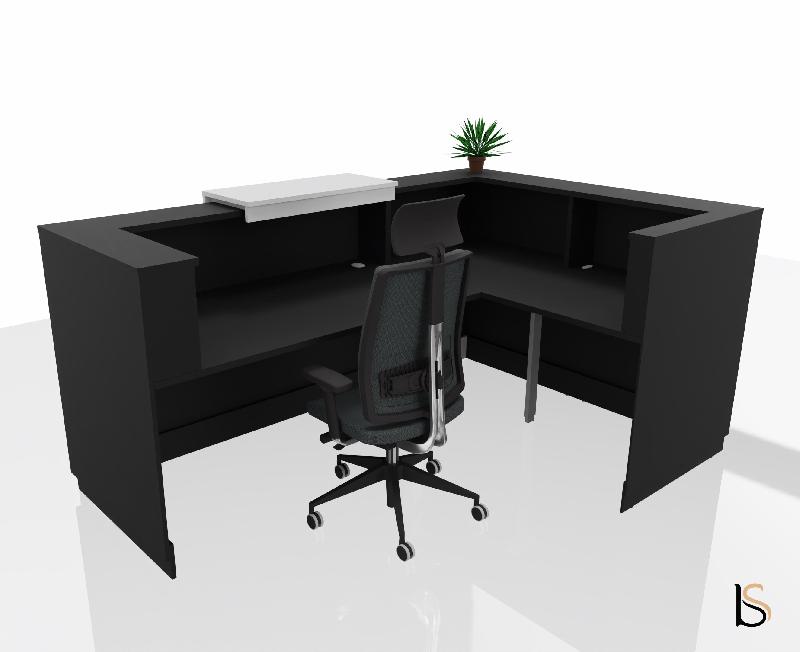 Banque d'accueil d'angle Delta Plus avec réhausse - Mobel Linea - 224, Blanc mat, Gauche, Noir, Non_2