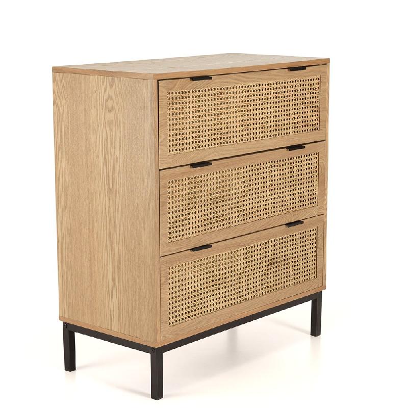 Buffet Marci - 3 tiroirs cannage naturel - Pieds métal noir - Style industriel_1