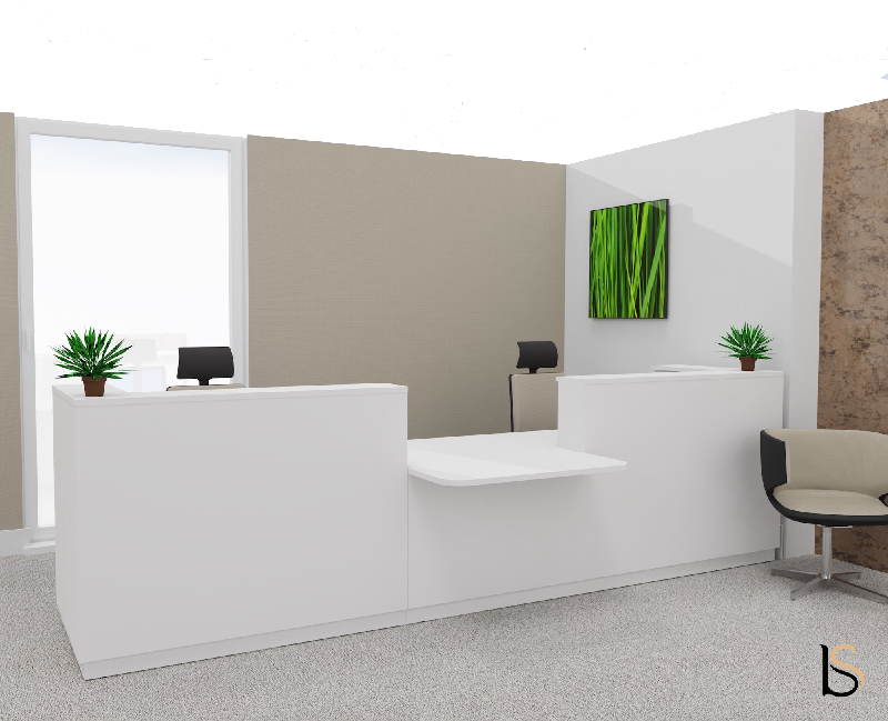 Bureau d'accueil Delta Plus pour 2, accès PMR - Mobel Linea - Blanc, 384, Acacia foncé, Banque d'accueil sans réhausses_2