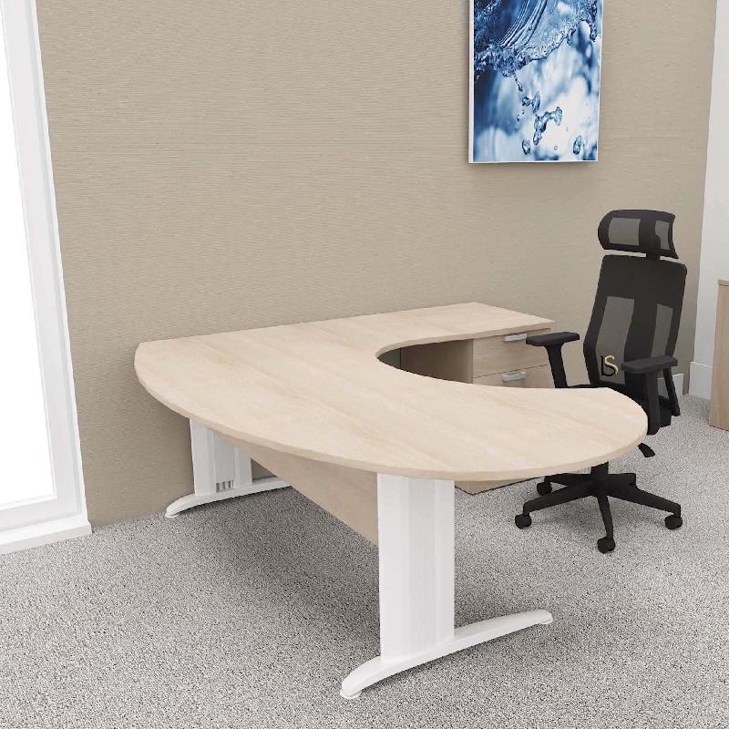 Bureau ergonomique et caisson intégré Sigma - Mobel Linea - 220, Blanc, Acacia clair, Droite, 3 tiroirs_0