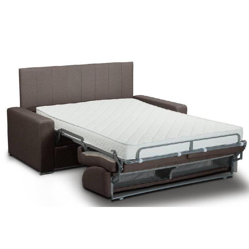 Canapé lit CanapExpress 4 places - Lattes 160 cm - Matelas mémoire 22 cm - Microfibre marron - Tête de lit intégrée_1
