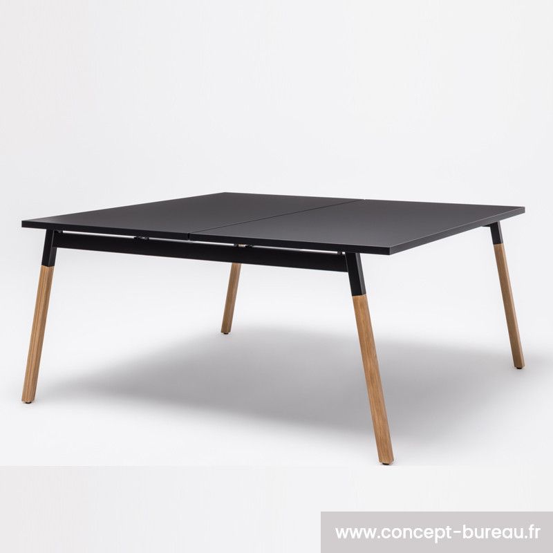 Kontor - Bureau open space pour 2 personnes - Plateau mélaminé et piétement bois massif finition frêne naturel_1
