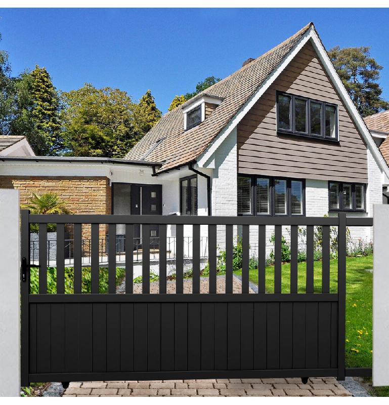 Portail coulissant et portillon aluminium Valence - design chic en gris anthracite RAL 7016 - manuel et motorisable_1