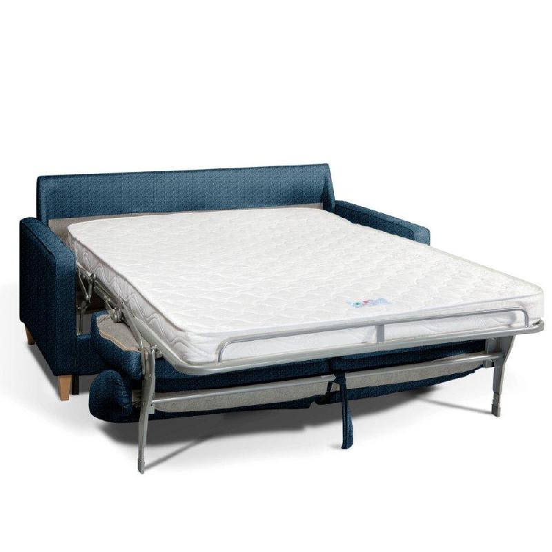 Canapé convertible scandinave 140cm - Matelas 16cm - Système express - Sommier lattes Renatonisi - Tweed bleu azur_1