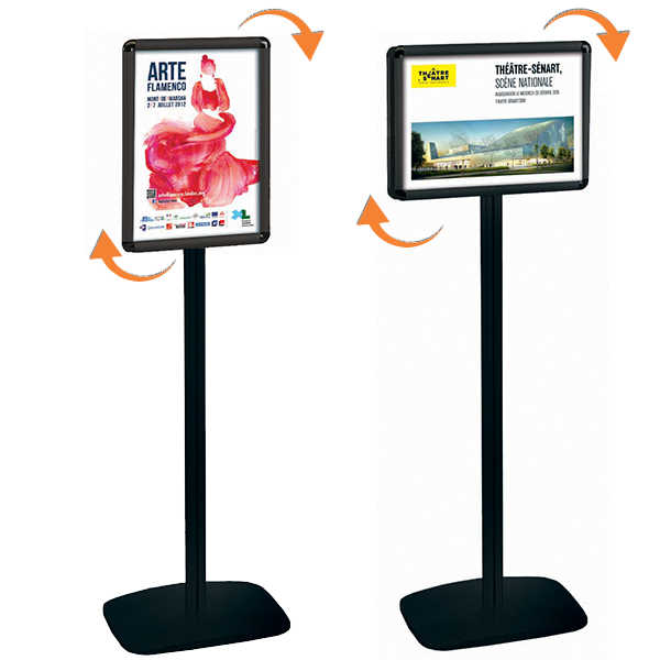 Porte-messages double-face A3 portrait ou paysage - pied 133 cm - noir mat - Réf.214033NR_1