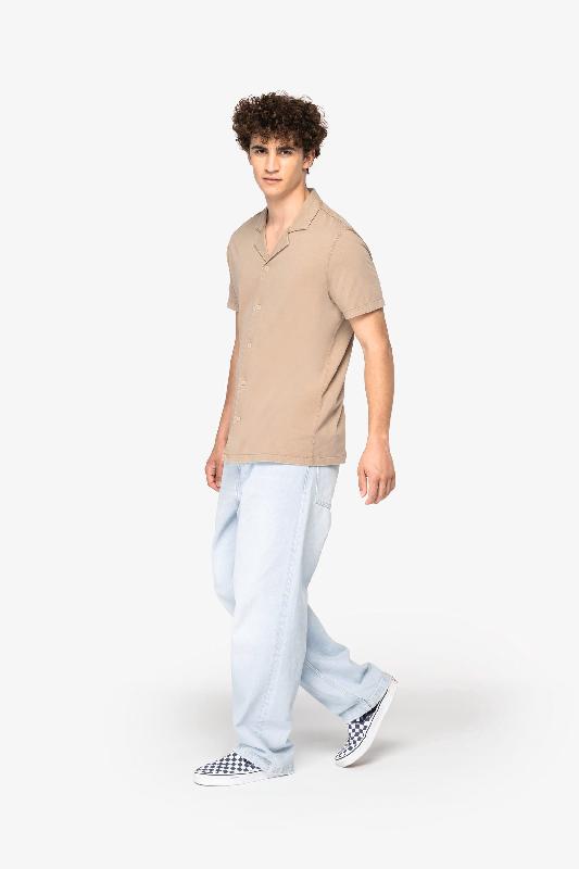 Chemise écoresponsable délavée en jersey - Manches courtes à col bowling homme - Réf: NS522 - 100% coton biologique_1