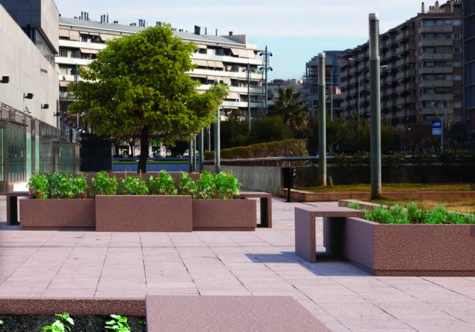 Jardinière Espace en béton avec banc intégré - Blanc / Gris / Ocre / Finition petra 1_1