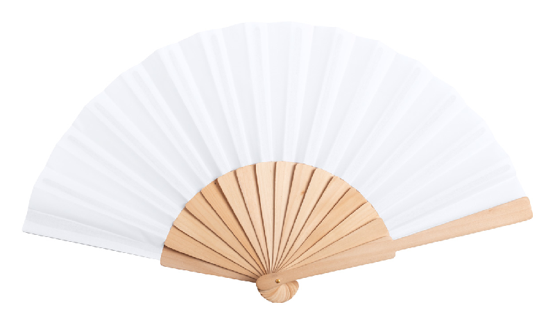 Éventail en polyester RPET - livré avec boîte en papier kraft - couleur blanche - poids 40g_1