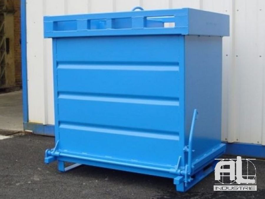 Benne à fond ouvrant - AL Industrie - 1000L - Fabrication française - Peinture RAL standard_1