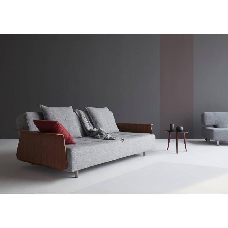 Innovation Living - Canapé mobile sur roulettes Long Horn Arms gris Twist Granite - Convertible lit 210x140 cm avec accoudoirs finition noyer_1