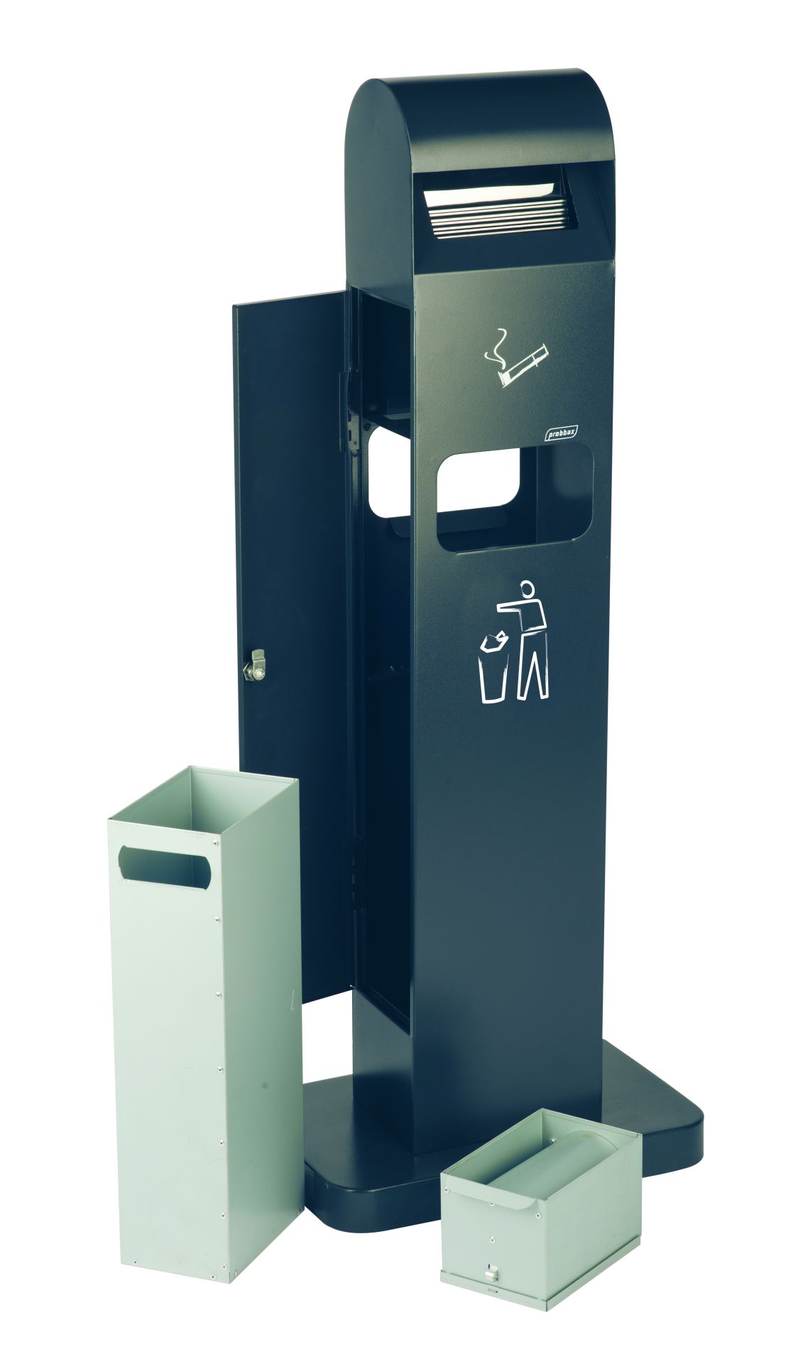 Poubelle cendrier sur pied - acier galvanisé anthracite - double fonction avec bacs amovibles_1
